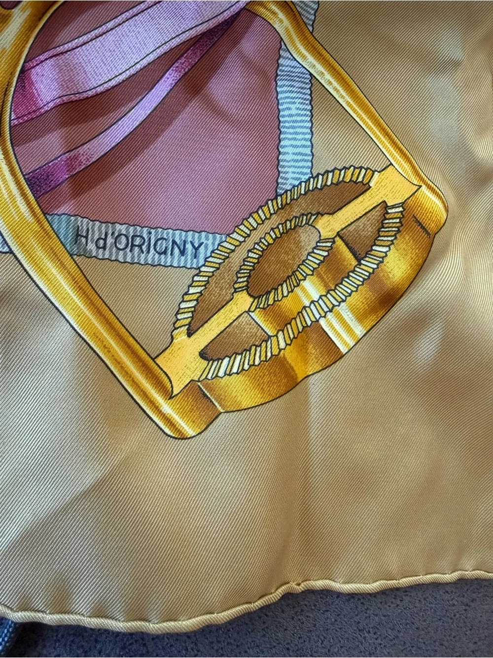 Hermes Pink, Yellow and Peach Silk Scarf Detail - Picture 5 of 5